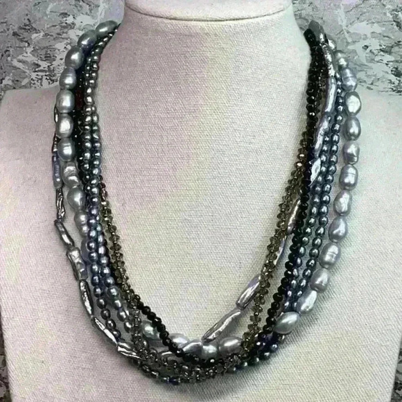 Nakamol Multi Strand Faux Pearl Necklace with Crystals - Picture 1 of 8